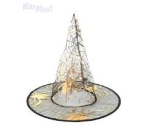 HALLOWEEN CHAPEU BRUXA TEIA OURO 37X34CM 