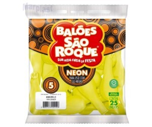 BALÃO SÃO ROQUE - TAMANHO 5 - C/25 UNIDADES - NEON AMARELO
