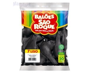 BALÃO SÃO ROQUE - TAMANHO 7 - C/50 UNIDADES -  LISO PRETO EBANO