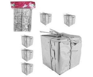 NATAL ENFEITE CAIXINHA PRESENTE PRATA C/6 UNIDADES