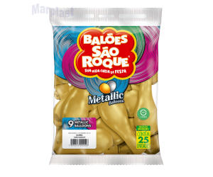 BALÃO SÃO ROQUE - TAMANHO 9 - C/25 UNIDADES -  METALIC OURO