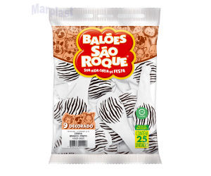 BALÃO SÃO ROQUE 9 C/25 UNIDADES -  SAFARI ZEBRA BRANCO POLAR/PRETO
